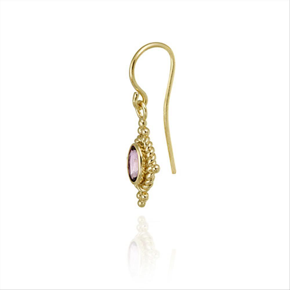 18K Gold Over 925 Silver Amethyst & Bali Rope Design Dangle Earrings | eBay