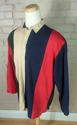 Vintage 90s Tommy Hilfiger Polo Striped Sailing Shirt L Khaki Color Block OG 