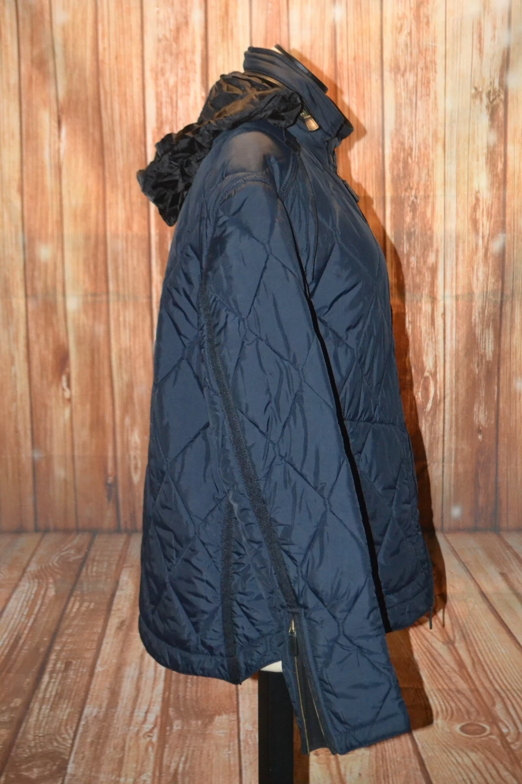 Giacca Coach donna nera trapuntata full zip con cappuccio taglia L