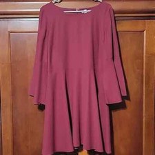 H by Halston A-line Dress Size 10 Bell Sleeves Maroon Zip Up