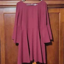 H by Halston A-line Dress Size 10 Bell Sleeves Maroon Zip Up