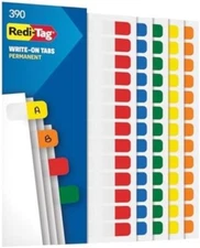 390Pcs Write-On Index Tabs 1"x7/16" Permanent Adhesive, Assorted Primary Colors