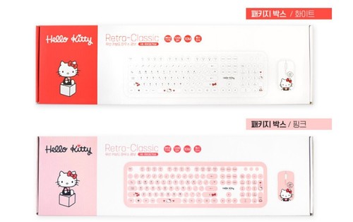 Hello Kitty Wireless Keyboard & Mouse SET Retro Typing Keyboard - Pink White - Picture 3 of 20