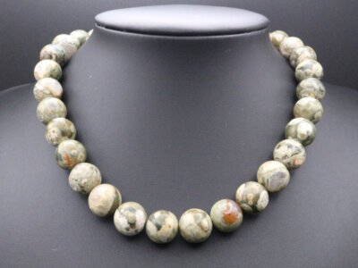 GOLDJUNGE69 * SOGNI D`ORO  HALSKETTE MOOS ACHAT GRÜN MUSTER 14mm SCHÖN 925er SIL