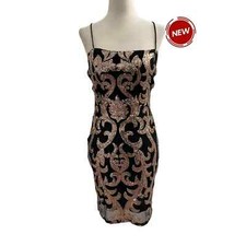Windsor Black & Gold Bodycon Open Back Party Dress Size Medium NWT | 48-6