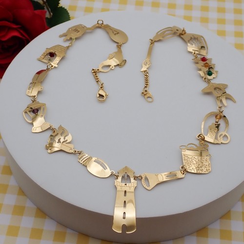 Wild Byrde Lighthouse Traffic Light Fire Lantern 20" Gold Tone Themed Necklace