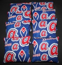 8 Cornhole Bean Bags made w Atlanta Braves Fabric ACA Reg Bags, Top Quality