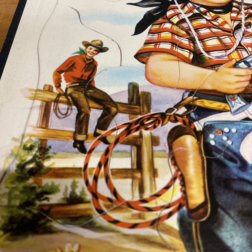 Antigo quebra-cabeça bandeja infantil (artista B. Lopez) pistolas xerife ocidental menino muito bom estado - Imagem 3 de 4