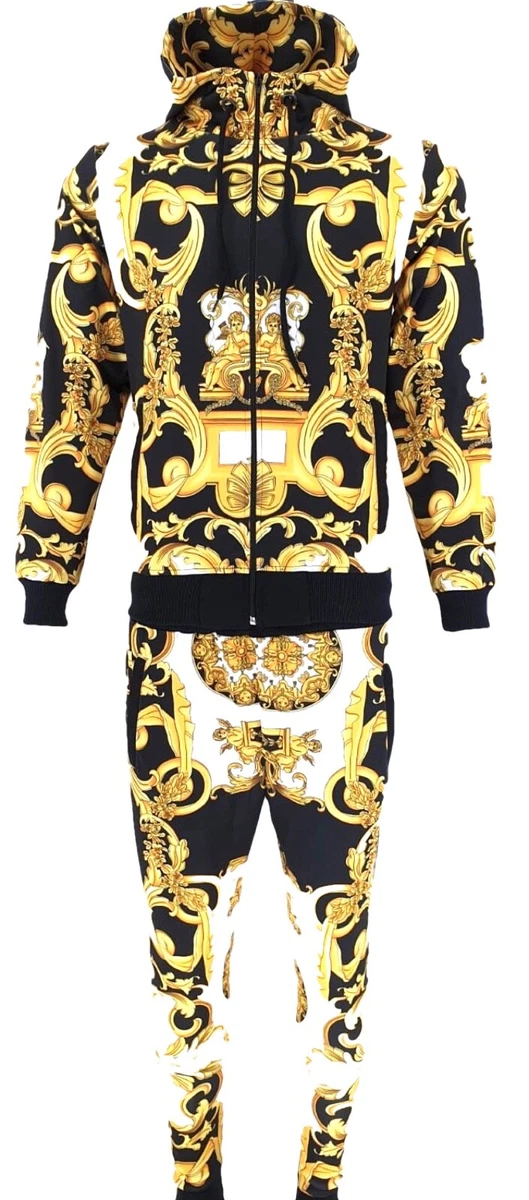 Ch ndal barroco dorado conjunto de jogging de hip hop urbano para hombre y dama