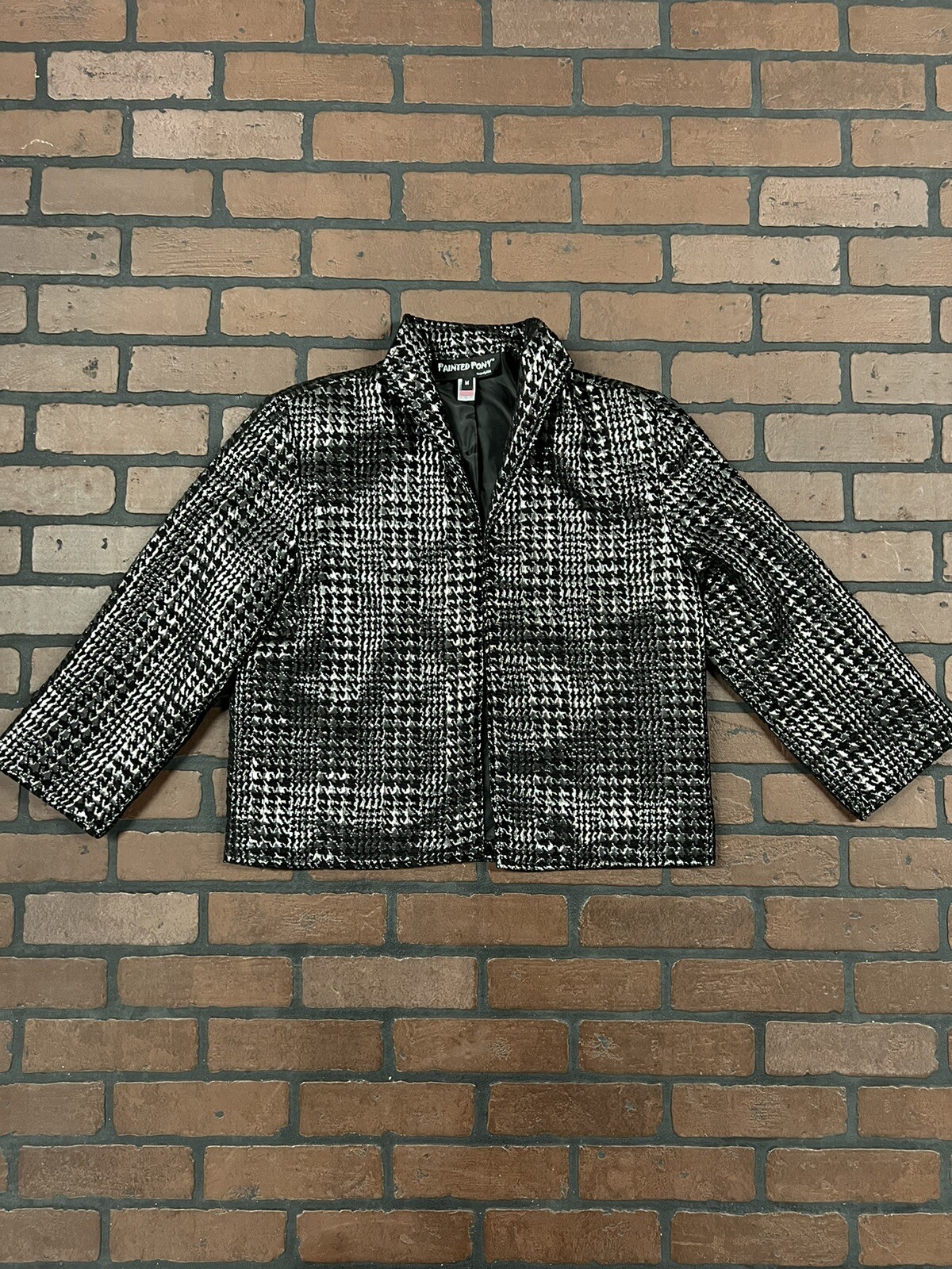 Giacca blazer vintage dipinta pony nero e argento donna media made in USA