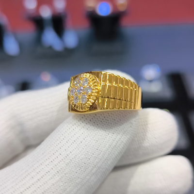 Men's Diamond Cluster Rolex Design Ring 18K Yellow Gold, Real