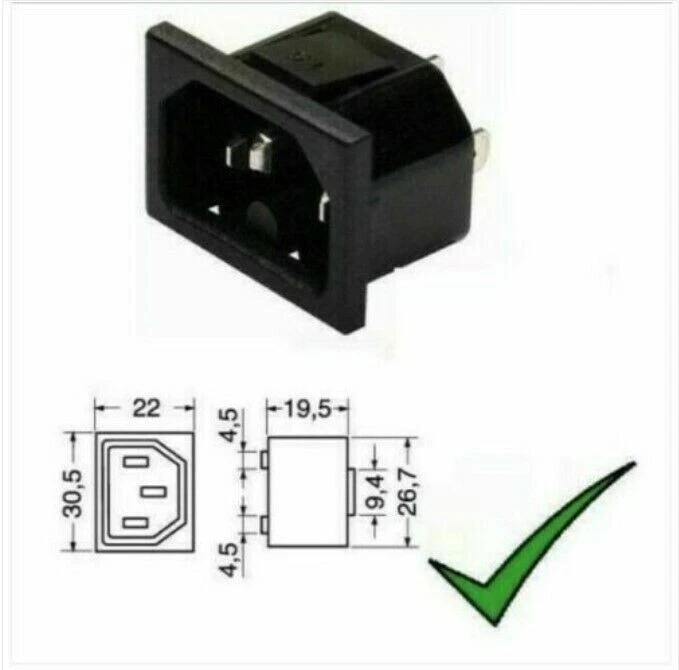 ELCART Spina tripolare da pannello a Incastro VDE IEC C14 connettore maschio tripolare
