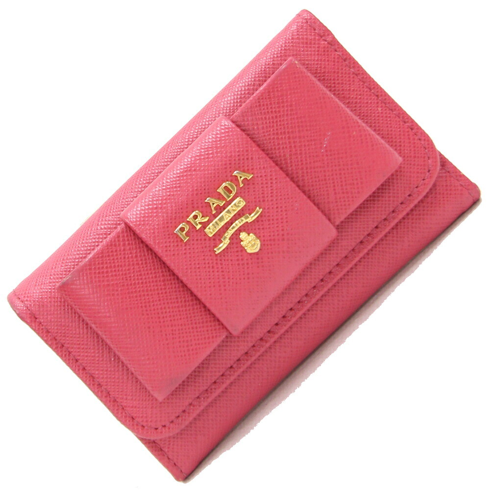 Prada 6 key case 1PG222 pink leather used 6 key ribbon Prada 6 key case 1PG222 pink leather used 6 key ribbon