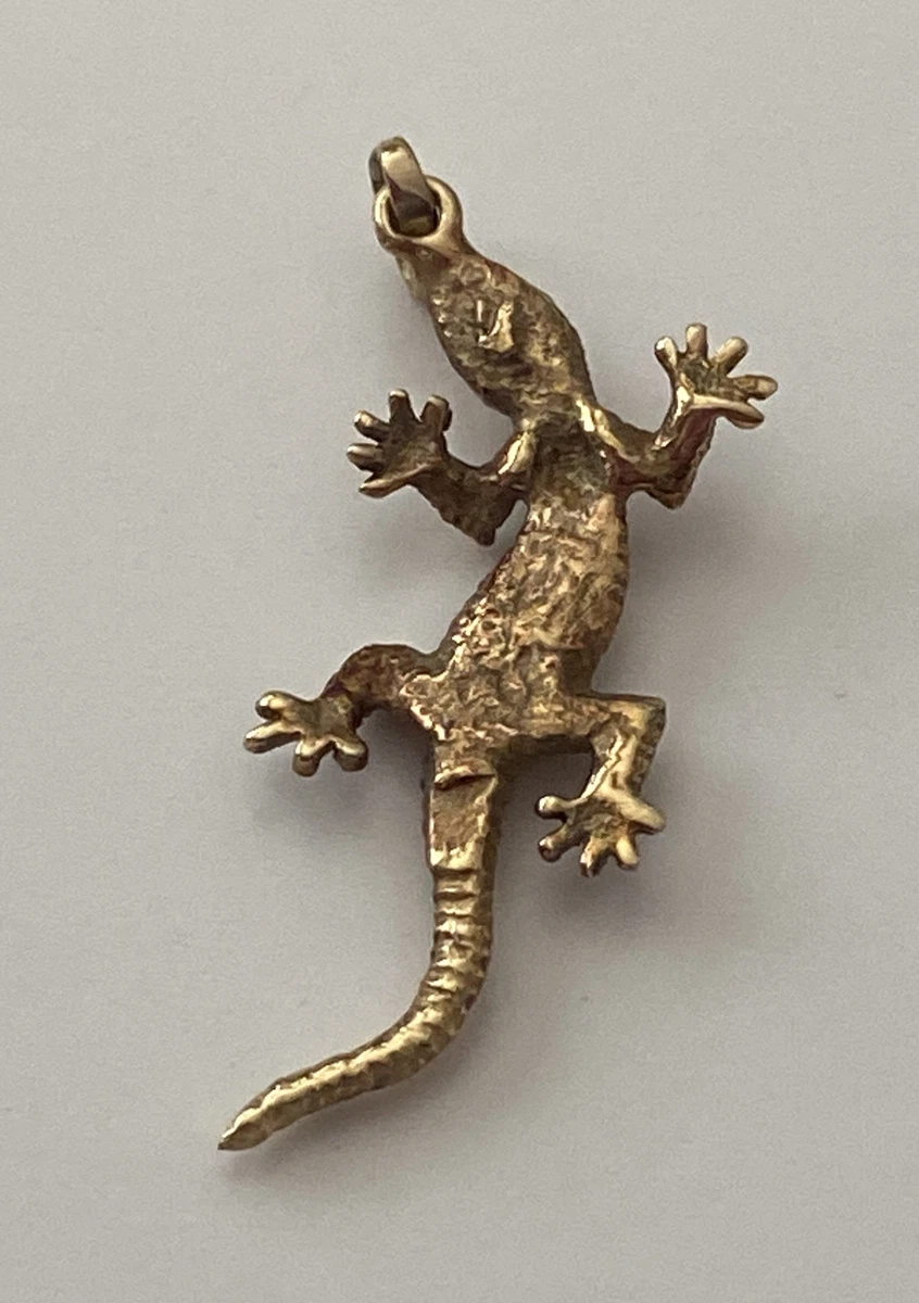 14K Yellow Gold Gecko Lizard Charm Pendant eBay