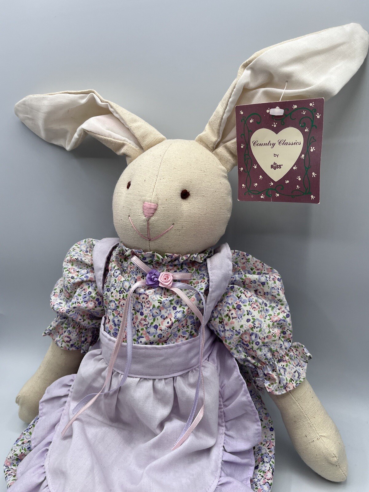 Vintage Russ Berrie Country Classics Bunny Rabbit Plush Lavender Floral Easter