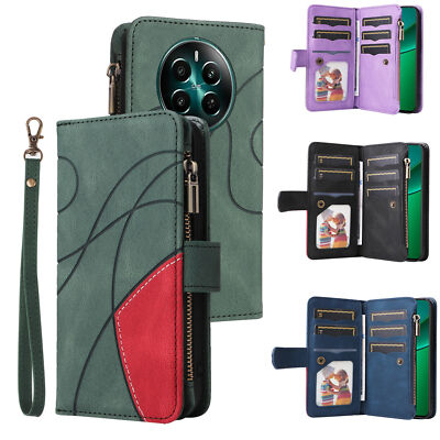 Flip Zipper Splice Leather Wallet Case For OPPO A79 Realme 11 12 Pro Plus C67