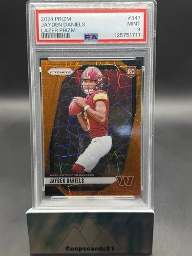 2024 Panini Prizm Orange Lazer Prizm JAYDEN DANIELS RC PSA 9 Mint COMMANDERS 🔥