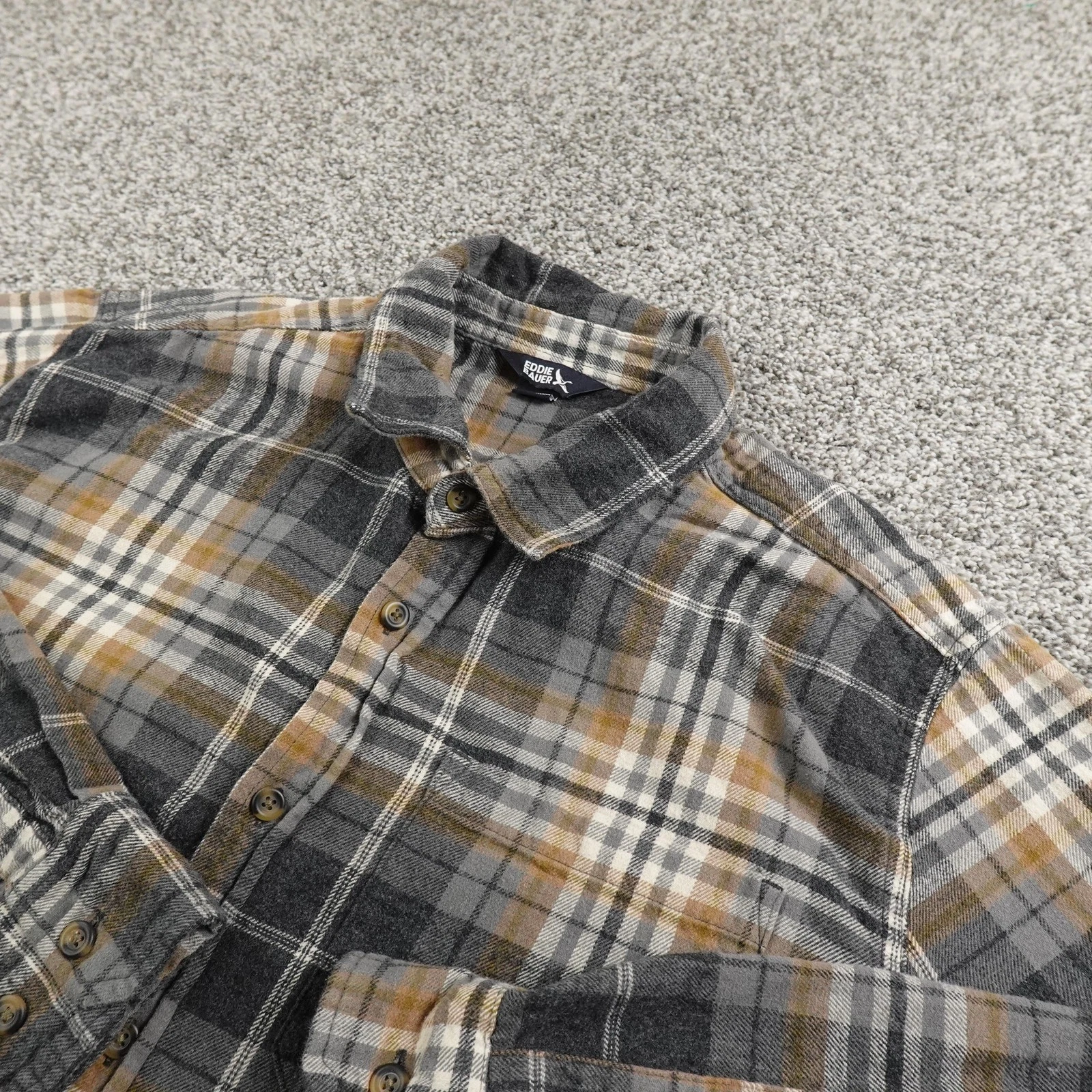 Eddie Bauer Shirt Mens XL Gray Plaid Flannel Button Up Long Sleeve Outdoor Hike