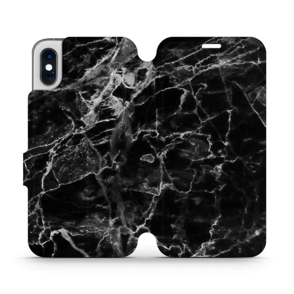 HandyhüLle Mit Klappe FüR Iphone Xs Mobiwear Case Flip Cover Schwarzer Marmor-image