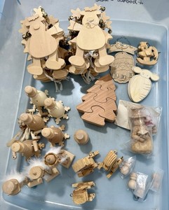 Large Lot Unfinished Wooden Christmas Ornaments & Craft Pieces Holiday Decor