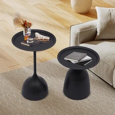 2Pcs Round Side Tables Modern Iron Sofa Coffee End Desks For Living Room Bedroom