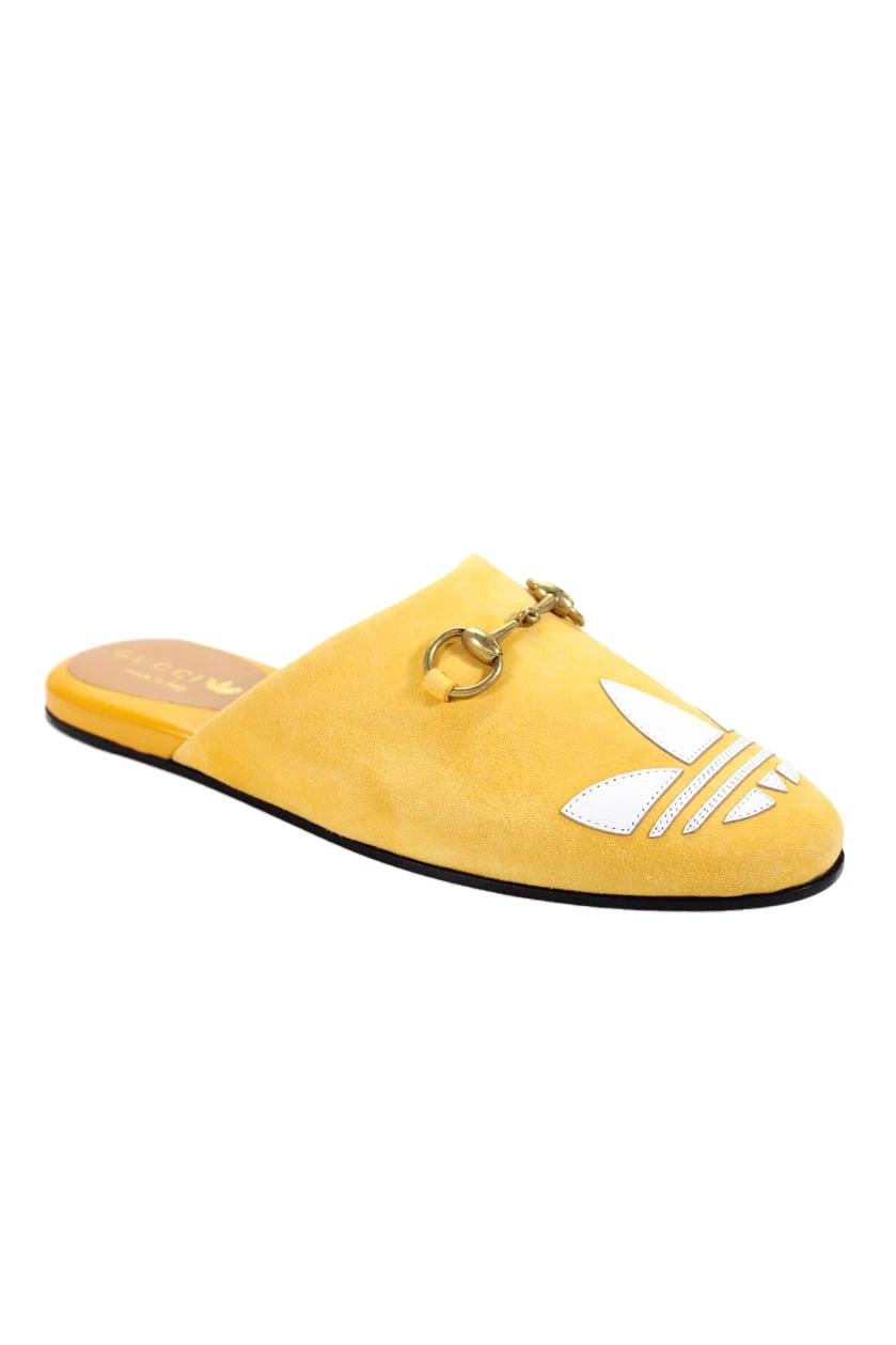 Gucci Adidas femme daim slide on Horsebit mules plates jaune taille 34,5 4,5
