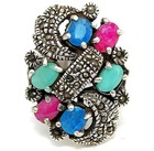  Multigemstone Marcasite 925 Solid Sterling Silver Ring Sz 8 PC13-6 — photo 1