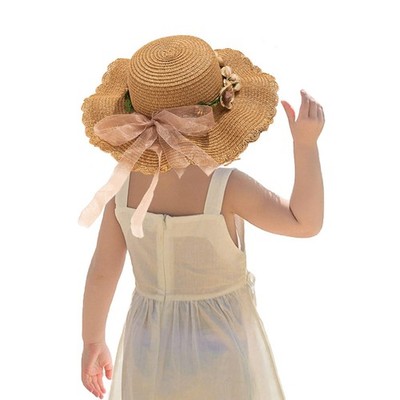 Kids Girl Summer Straw Hat Foldable Wide Brim Sun Visor Protection Beach
