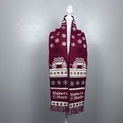 MAKER'S MARK Bourbon Scarf One Size 68  Adult Fringed Knit Winter Red Christmas