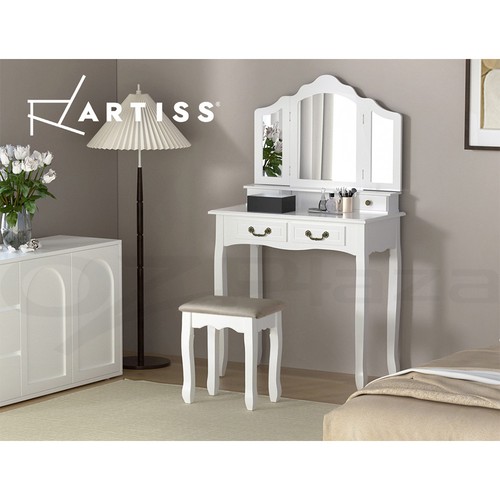Artiss Dressing Table Mirror Stool Set Girls Vanity Makeup Desk Drawer Organizer - Picture 11 of 11