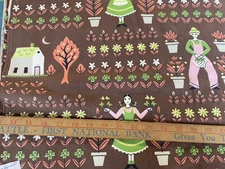 4 YARDS PENNSYLVANIA DUTCH COLONIAL BARKCLOTH FARM LIKE FABRIC