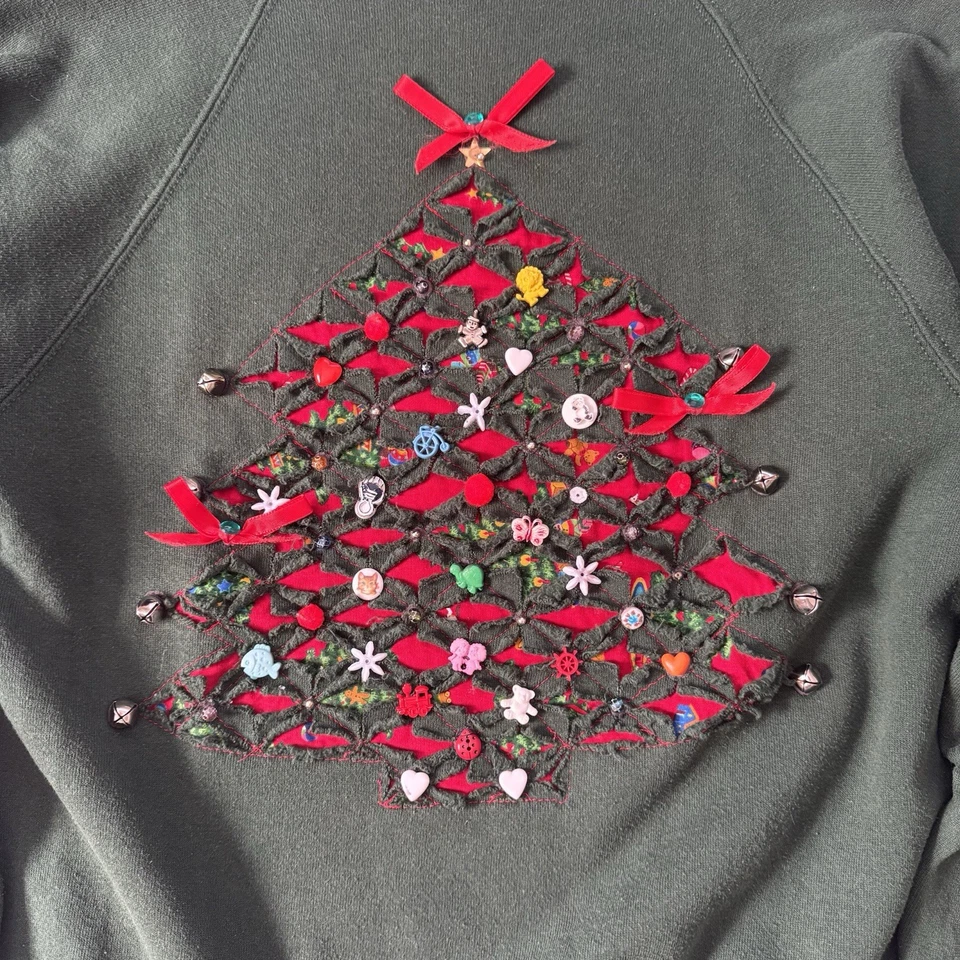 Винтажная толстовка Jerzees рождественская елка с украшениями размер средний - Изображение 2 из 4