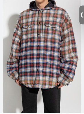 Balenciaga 2022 Padded Plaid Flannel Hoodie Jacket Medium M Unisex