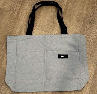 NEW ZARA Packable Foldable Recycled All Grey Tote Bag Beach Bag