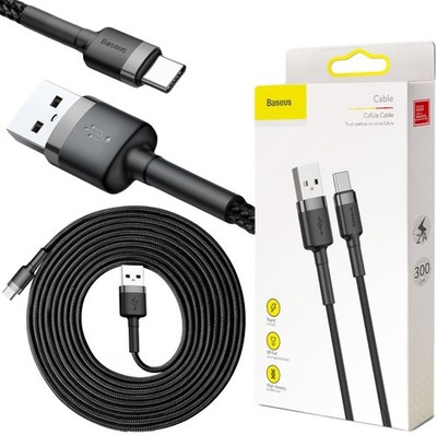 6953156296343 KABEL USB-A / USB-C Baseus Cafule CATKLF-UG1 300cm 2A QC 3.0 CZARN