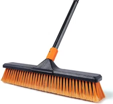 18" Push Broom Outdoor for Floor Cleaning with Extendable Long 18, Orange 