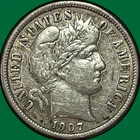 1907 Barber Dime Silver Choice Extremely Fine XF+ Coin, Faint Cleaning #33545