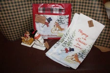 Park Designs Flurry Snowman collection, Salt & Pepper, 2 towels, potholder set