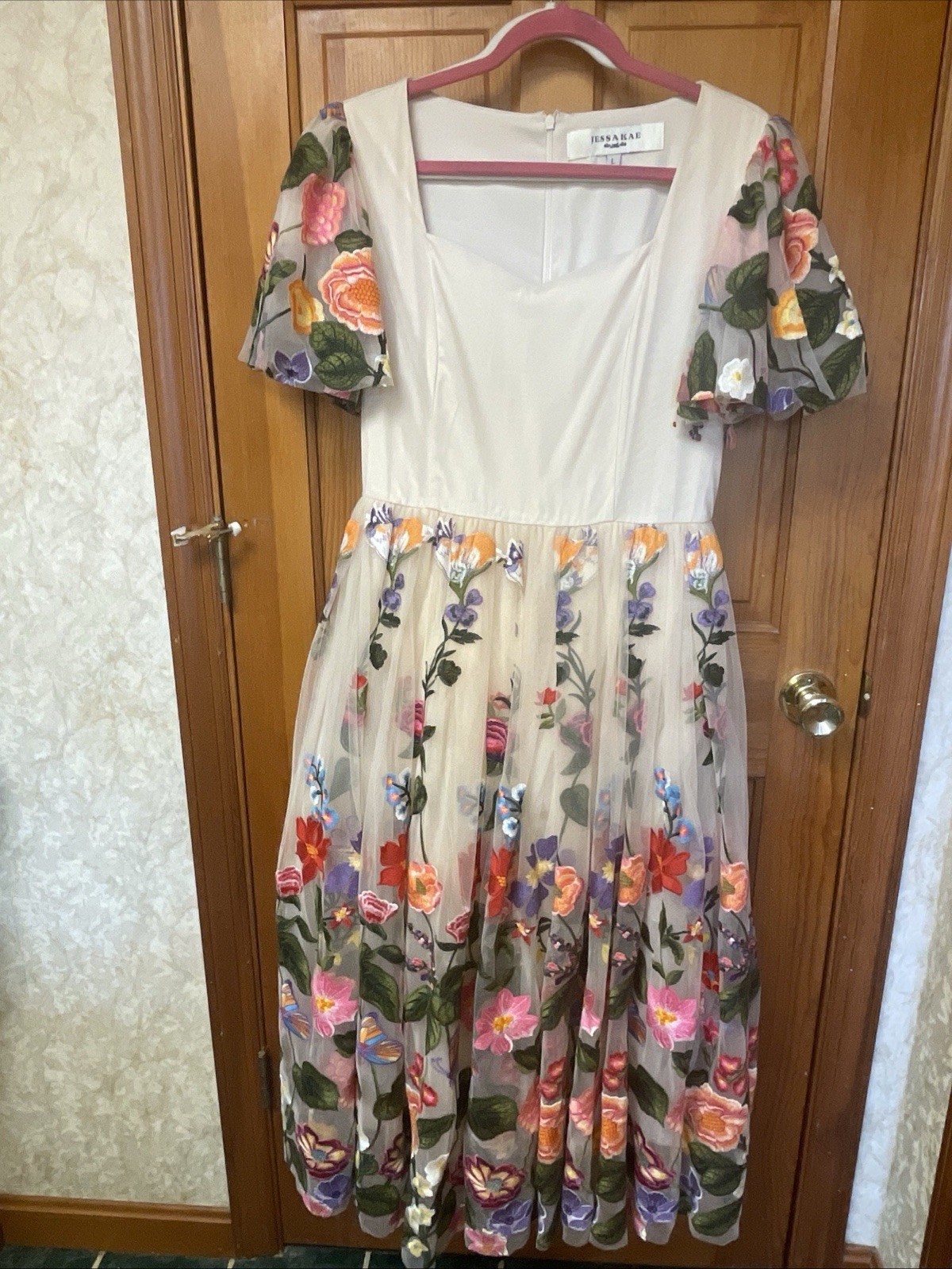 Dress Pattern Sizes JESSAKAE Fairytale Embroidered Tulle Midi Dress L Short Sleeve Margaret ...