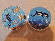 2 Ceramic 3.5" Tile Coaster  NIARCHOS HELLAS & Smaltotechniki Sea Life
