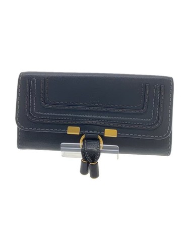 Auth Chloe Marcie Women's Long Wallet Purse Black Gold Leather Tassel Used