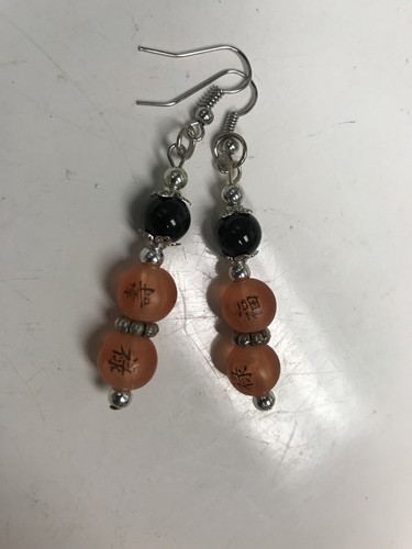 Orange Earrings With Black Pearl 549 - Picture 6 of 7