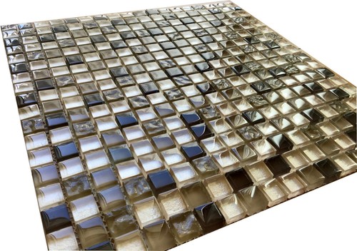 8mm Chrome Amber Beige Mix Plain/Hammered Glass Mosaic Wall Tiles Sheet - Picture 4 of 5