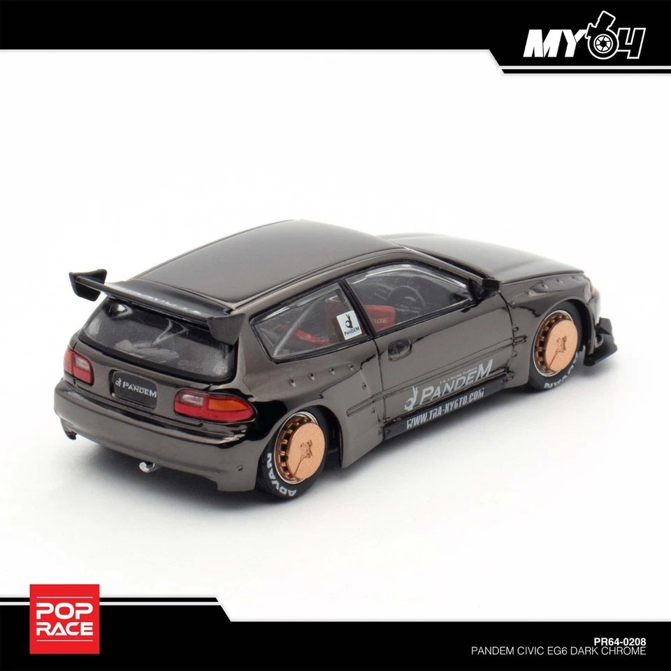 Pop Race 1:64 Pandem Honda Civic EG6 Dark Chrome TMCS 2025 Event Exclusive - Image 3 of 4