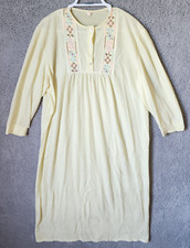 Vtg 80s Women's Long Sleeve Fleece Long Nightgown Yellow Granny Cottagecore Sz M