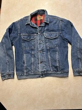 Vintage Gap Denim Jacket Mens Large Blue Buffalo Check Flannel Lined Trucker 90s