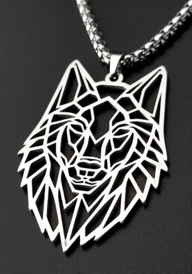 Wolf Hund Tier Anhänger Edelstahl Halskette Wikinger Fenrir Nordisch Biker C1E