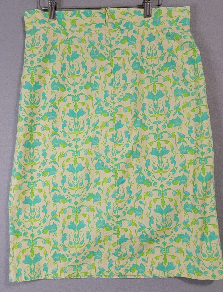 Saia lápis maçã gasto tamanho grande algodão costas zíper escondido amarelo verde - Imagem 2 de 4