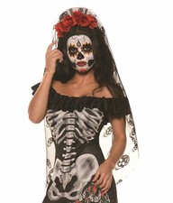 Red Black Day Of The Dead Mantia Red Roses Headband Adult Womens Costume