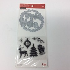 Recollections Merry  Bright Clear Stamp Die Set Christmas Wreath Reindeer Tree